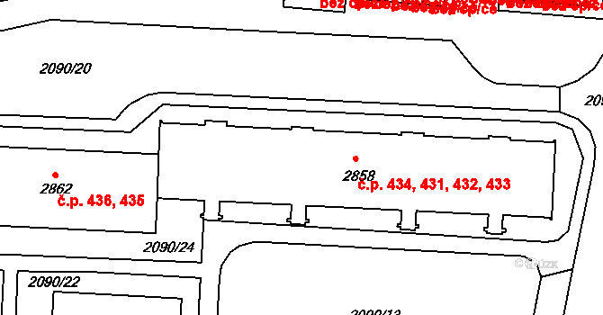 Horní Předměstí 431,432,433,434, Trutnov na parcele st. 2858 v KÚ Trutnov, Katastrální mapa