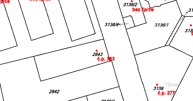 Příbram IV 363, Příbram na parcele st. 2843 v KÚ Příbram, Katastrální mapa