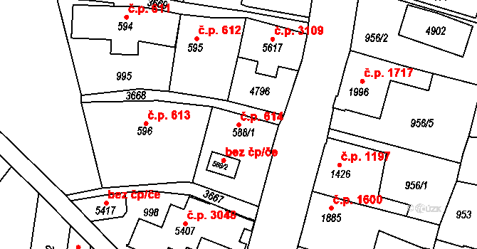 Dvůr Králové nad Labem 614 na parcele st. 588/1 v KÚ Dvůr Králové nad Labem, Katastrální mapa