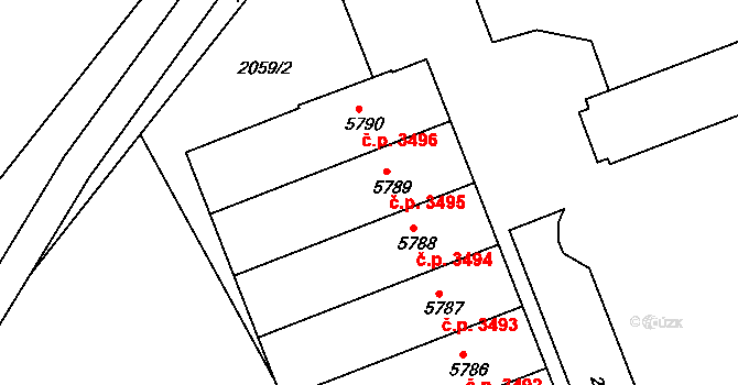 Hodonín 3495 na parcele st. 5789 v KÚ Hodonín, Katastrální mapa
