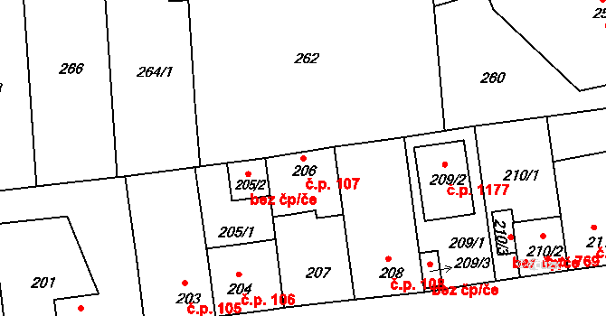 České Budějovice 2 107, České Budějovice na parcele st. 206 v KÚ České Budějovice 2, Katastrální mapa