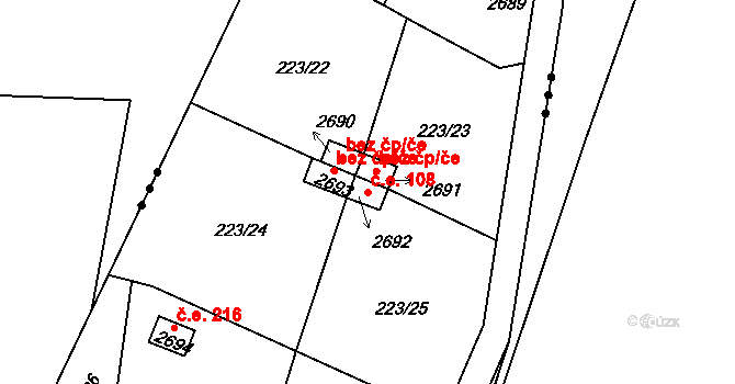 Sezimovo Ústí 108 na parcele st. 2692 v KÚ Sezimovo Ústí, Katastrální mapa