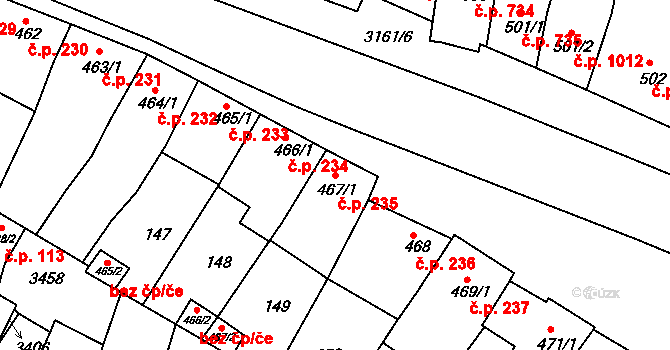Ivančice 235 na parcele st. 467/1 v KÚ Ivančice, Katastrální mapa