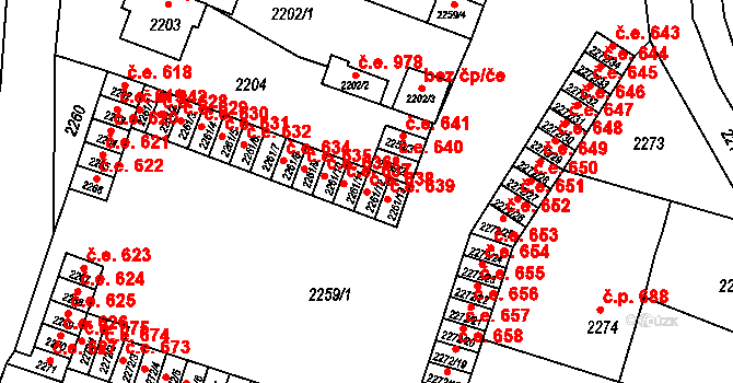 Kuřim 638 na parcele st. 2261/12 v KÚ Kuřim, Katastrální mapa
