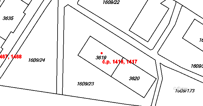 Bolevec 1417,1418, Plzeň na parcele st. 3619 v KÚ Bolevec, Katastrální mapa