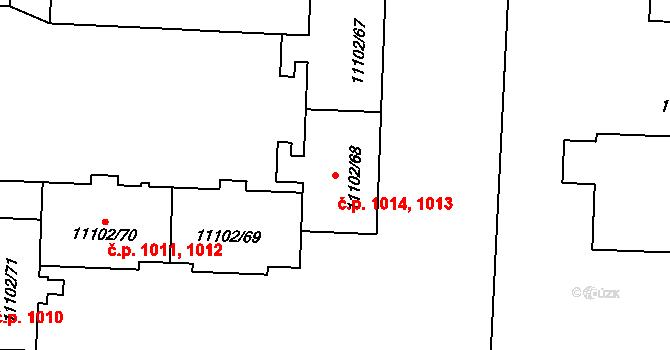 Severní Předměstí 1013,1014, Plzeň na parcele st. 11102/67 v KÚ Plzeň, Katastrální mapa