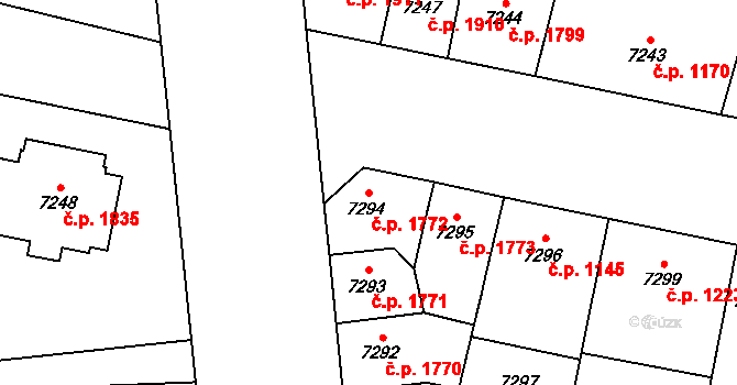 Jižní Předměstí 1772, Plzeň na parcele st. 7294 v KÚ Plzeň, Katastrální mapa