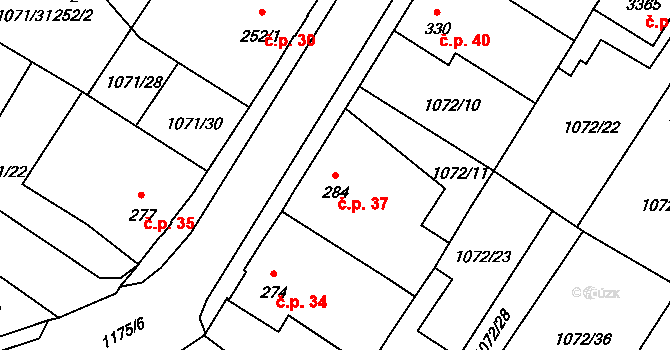 Hamrníky 37, Mariánské Lázně na parcele st. 284 v KÚ Úšovice, Katastrální mapa