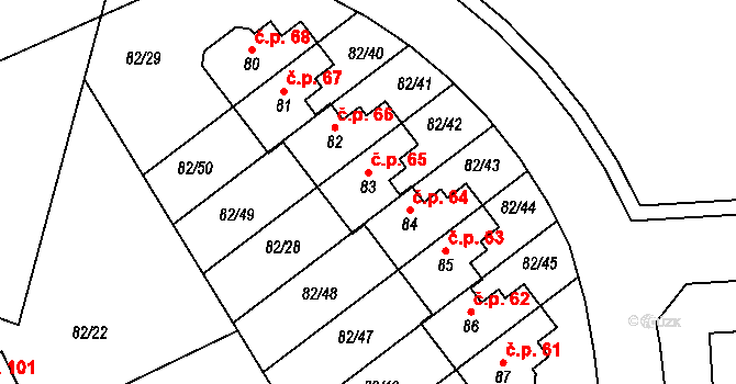 Popovičky 65 na parcele st. 83 v KÚ Popovičky, Katastrální mapa