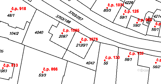 Dobřany 1076 na parcele st. 2120/1 v KÚ Dobřany, Katastrální mapa