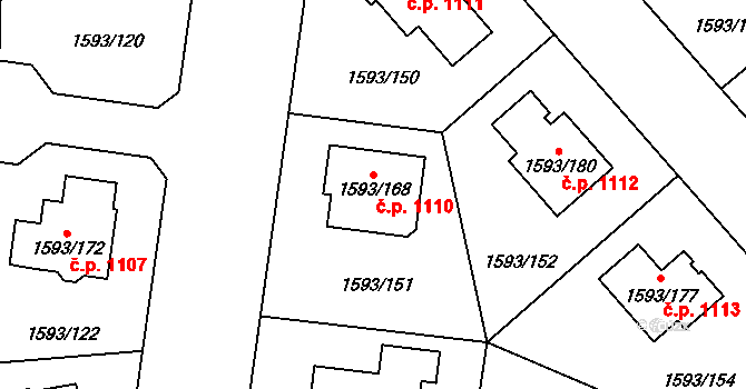 Kosmonosy 1110 na parcele st. 1593/168 v KÚ Kosmonosy, Katastrální mapa