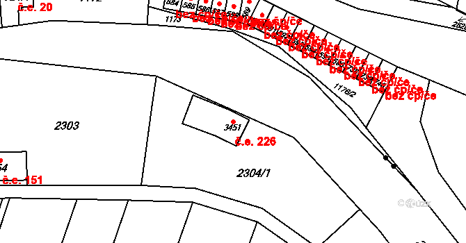 Hranice I-Město 226, Hranice na parcele st. 3451 v KÚ Hranice, Katastrální mapa