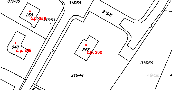 Chotyně 262 na parcele st. 347 v KÚ Chotyně, Katastrální mapa