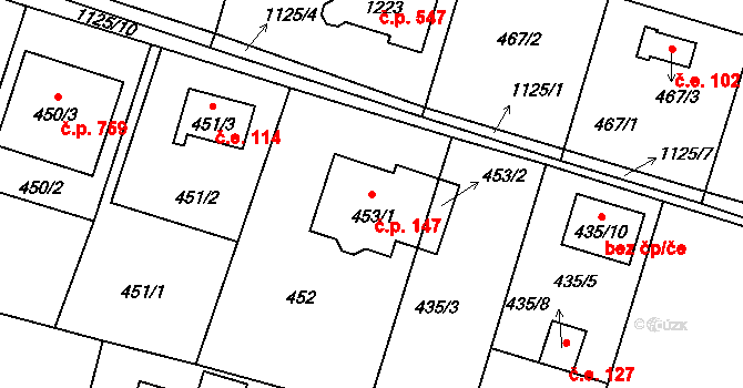 Štěnovice 147 na parcele st. 453/1 v KÚ Štěnovice, Katastrální mapa