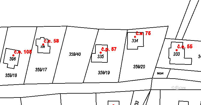 Čenkovice 57 na parcele st. 335 v KÚ Čenkovice, Katastrální mapa