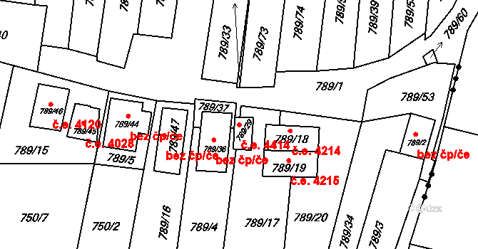 Znojmo 4414 na parcele st. 789/29 v KÚ Znojmo-Louka, Katastrální mapa