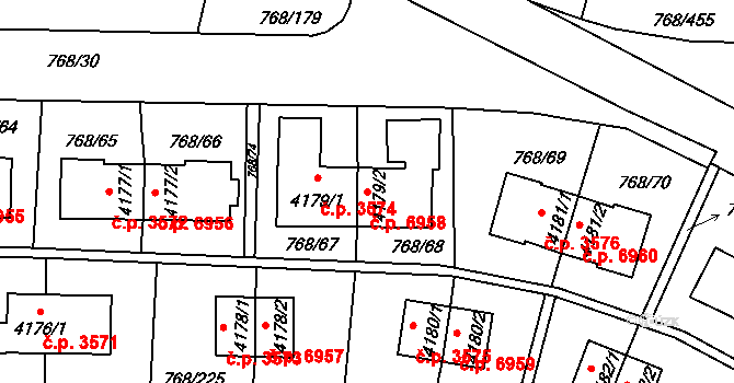 Zlín 6958 na parcele st. 4179/2 v KÚ Zlín, Katastrální mapa