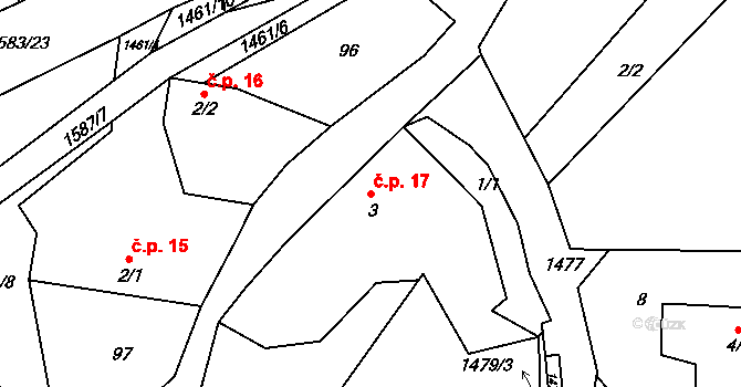 Zderadice 17, Maršovice na parcele st. 3 v KÚ Zderadice, Katastrální mapa