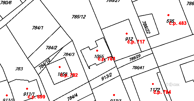 Luhačovice 783 na parcele st. 1055 v KÚ Luhačovice, Katastrální mapa