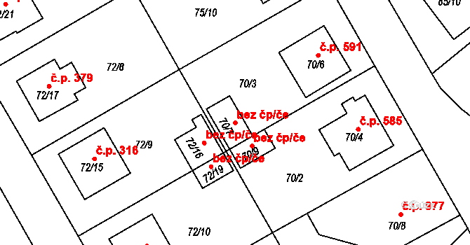 Třinec 40221849 na parcele st. 70/7 v KÚ Lyžbice, Katastrální mapa