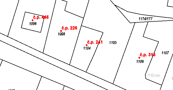 Želechovice nad Dřevnicí 241 na parcele st. 1104 v KÚ Želechovice nad Dřevnicí, Katastrální mapa