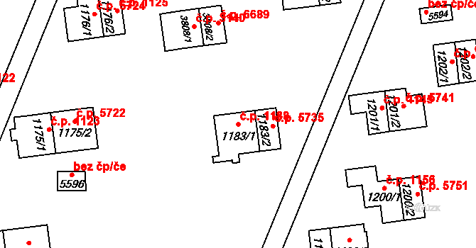Zlín 1138 na parcele st. 1183/1 v KÚ Zlín, Katastrální mapa