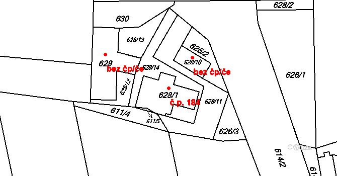 Kylešovice 184, Opava na parcele st. 628/1 v KÚ Kylešovice, Katastrální mapa