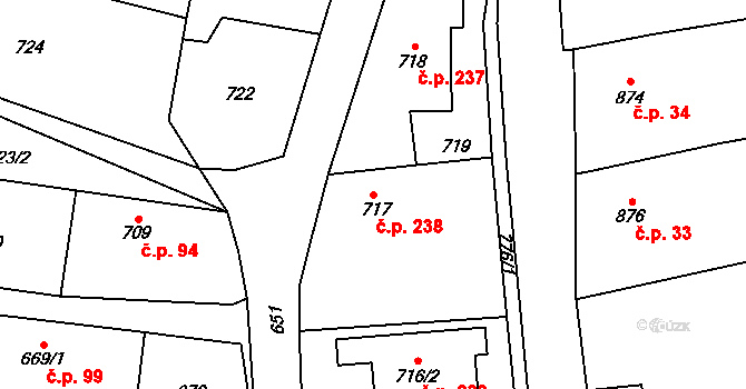 Štěpánkovice 238 na parcele st. 717 v KÚ Štěpánkovice, Katastrální mapa