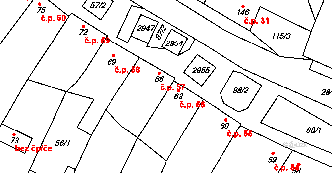 Bystřice pod Lopeníkem 57 na parcele st. 66 v KÚ Bystřice pod Lopeníkem, Katastrální mapa