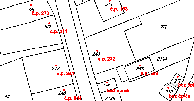 Zlechov 232 na parcele st. 243 v KÚ Zlechov, Katastrální mapa