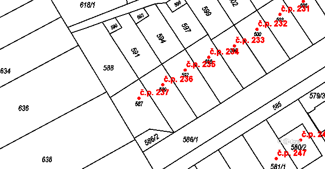 Pustiměřské Prusy 236, Pustiměř na parcele st. 589 v KÚ Pustiměř, Katastrální mapa