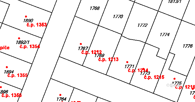 Kunovice 1213 na parcele st. 1769 v KÚ Kunovice u Uherského Hradiště, Katastrální mapa