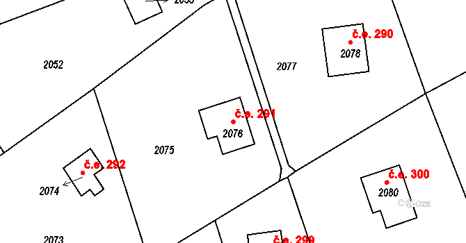 Brná 291, Ústí nad Labem na parcele st. 2076 v KÚ Brná nad Labem, Katastrální mapa