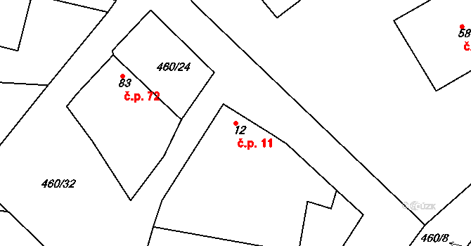 Dušejov 11 na parcele st. 12 v KÚ Dušejov, Katastrální mapa