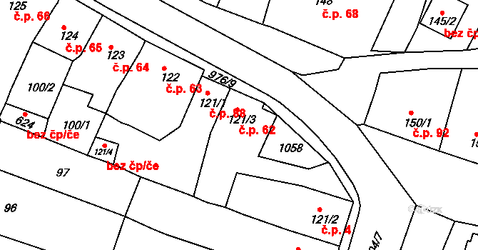 Žebrák 62 na parcele st. 121/3 v KÚ Žebrák, Katastrální mapa
