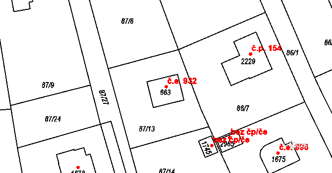 Rajchardov 932, Hradištko na parcele st. 663 v KÚ Hradištko pod Medníkem, Katastrální mapa