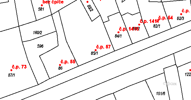 Rudná 57 na parcele st. 85/1 v KÚ Dušníky u Rudné, Katastrální mapa