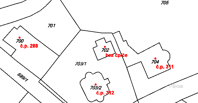 Černošice 312 na parcele st. 703/2 v KÚ Černošice, Katastrální mapa