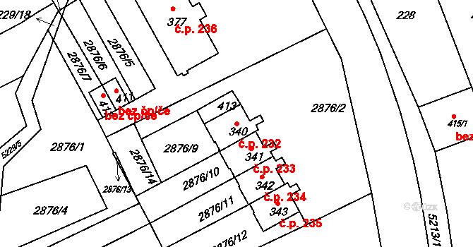 Pocinovice 232 na parcele st. 340 v KÚ Pocinovice, Katastrální mapa