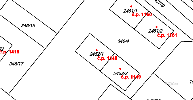 Přeštice 1148,1149 na parcele st. 2452/1 v KÚ Přeštice, Katastrální mapa