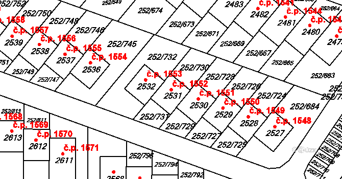 Rosice 1552 na parcele st. 2531 v KÚ Rosice u Brna, Katastrální mapa