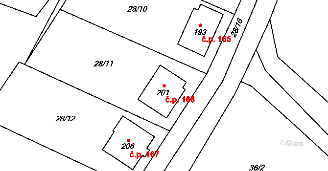 Brníčko 166 na parcele st. 201 v KÚ Brníčko u Zábřeha, Katastrální mapa