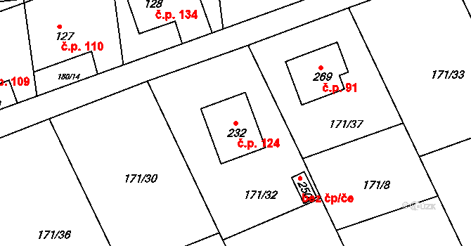 Chromeč 124 na parcele st. 232 v KÚ Chromeč, Katastrální mapa