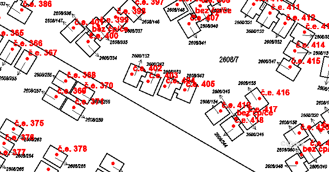 Staré Splavy 404, Doksy na parcele st. 2608/153 v KÚ Doksy u Máchova jezera, Katastrální mapa