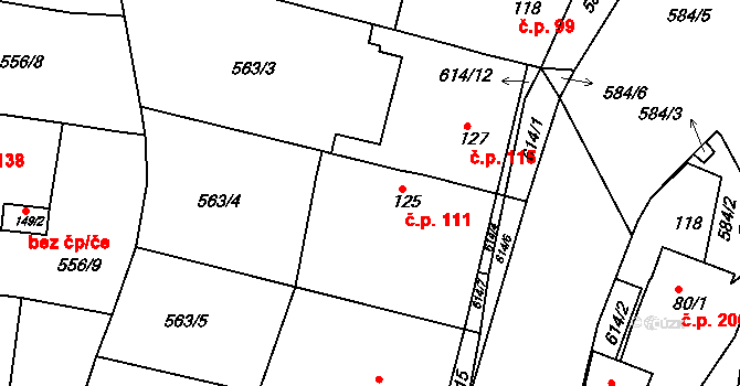 Krušovice 111 na parcele st. 125 v KÚ Krušovice, Katastrální mapa