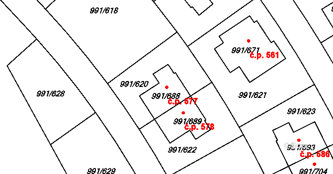 Velká Chuchle 577, Praha na parcele st. 991/688 v KÚ Velká Chuchle, Katastrální mapa