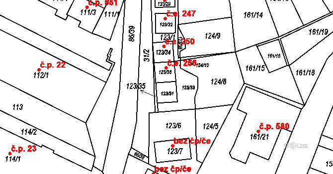 Zastávka 246 na parcele st. 123/31 v KÚ Zastávka, Katastrální mapa