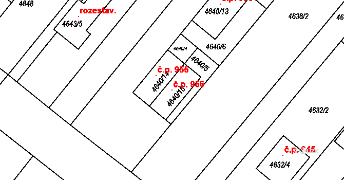 Tuřany 956, Brno na parcele st. 4640/15 v KÚ Tuřany, Katastrální mapa