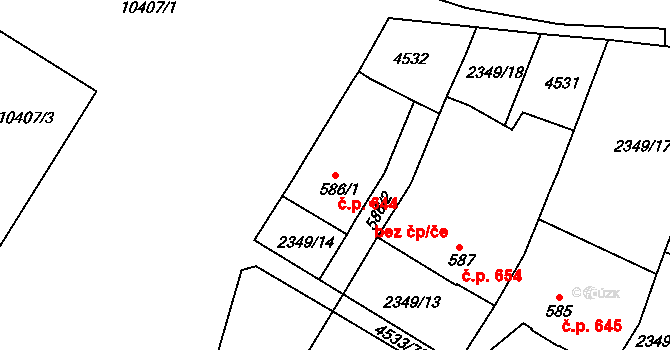 Hrušovany nad Jevišovkou 644 na parcele st. 586/1 v KÚ Hrušovany nad Jevišovkou, Katastrální mapa