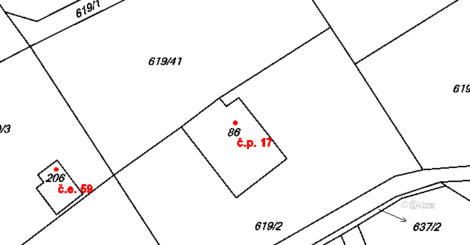 Budín 17, Samopše na parcele st. 86 v KÚ Samopše, Katastrální mapa